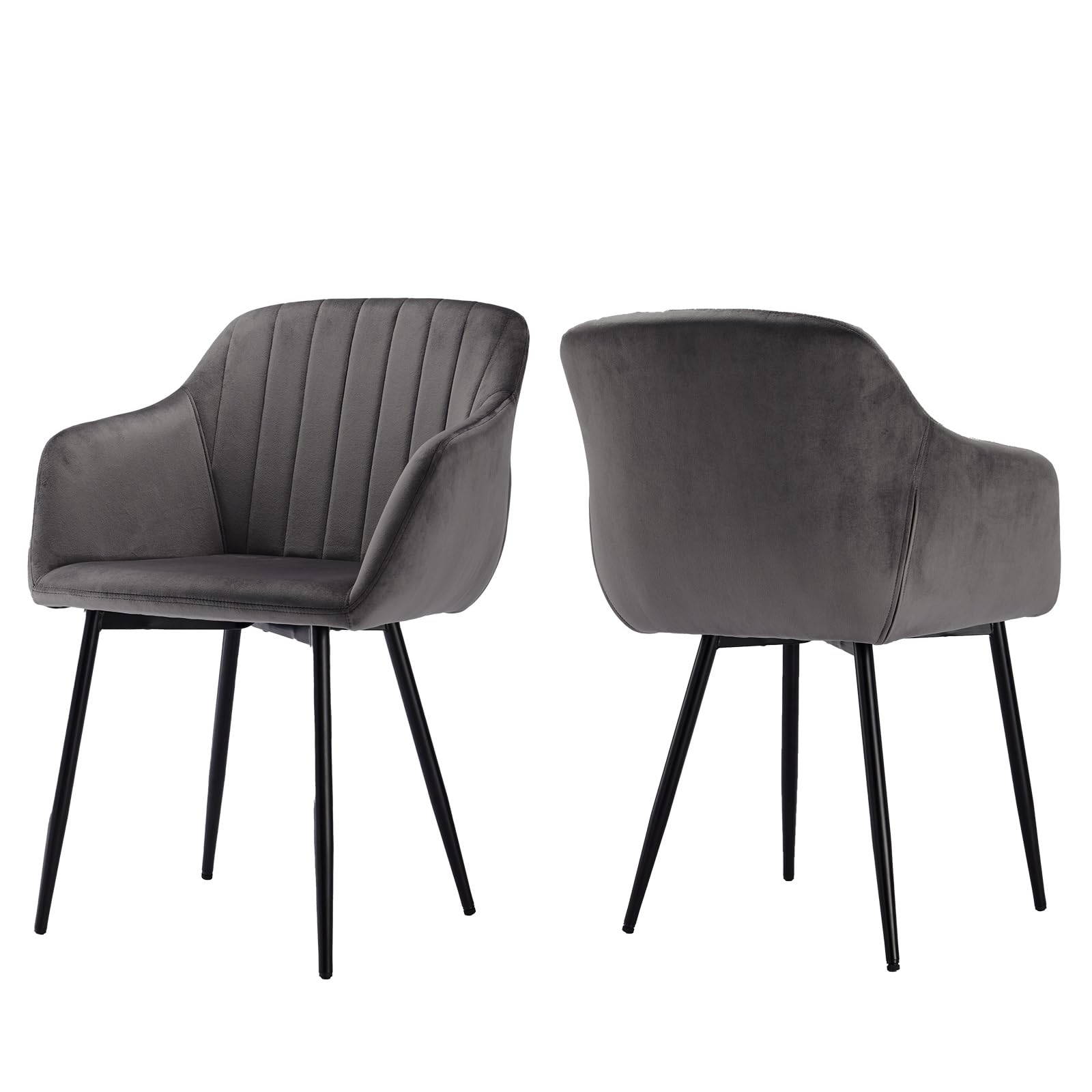 Goeurvant Pack de 2 Sillas de Comedor Sillas de Comedor Velvet con reposabrazos Patas de Metal Gris Oscuro Diseño Ergonomica Silla Tapizada
