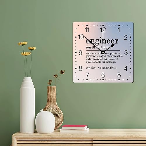 Miniatura 6 de Zyadsinoudor Engineer Definition - Reloj de pared cuadrado de PVC, 10 pulgadas, funciona con pilas, sin marco, para hogar, oficina, escuela,