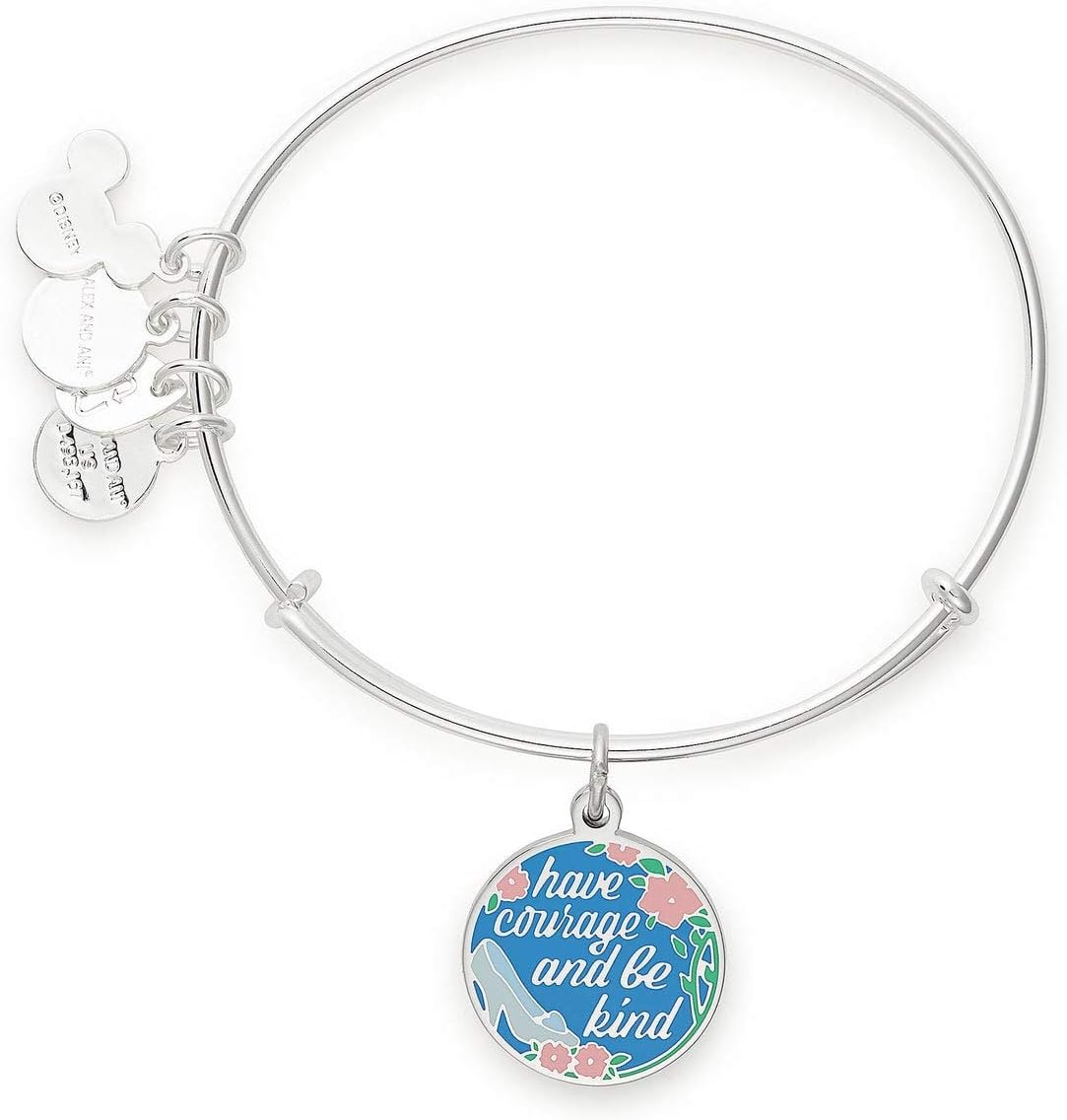 Alex and Ani Disney Cinderella Have Courage and Be Kind Bangle Bracelet Charm Silver