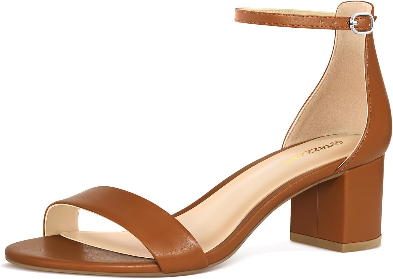 PIZZ ANNU Women's Low Block Chunky Heels Sandals Comfortable Open Toe Ankle Strap Party Dress Pump Shoes Strappy Buckle Heeled Sandal with 2 Inches Tall Thick Heel Design