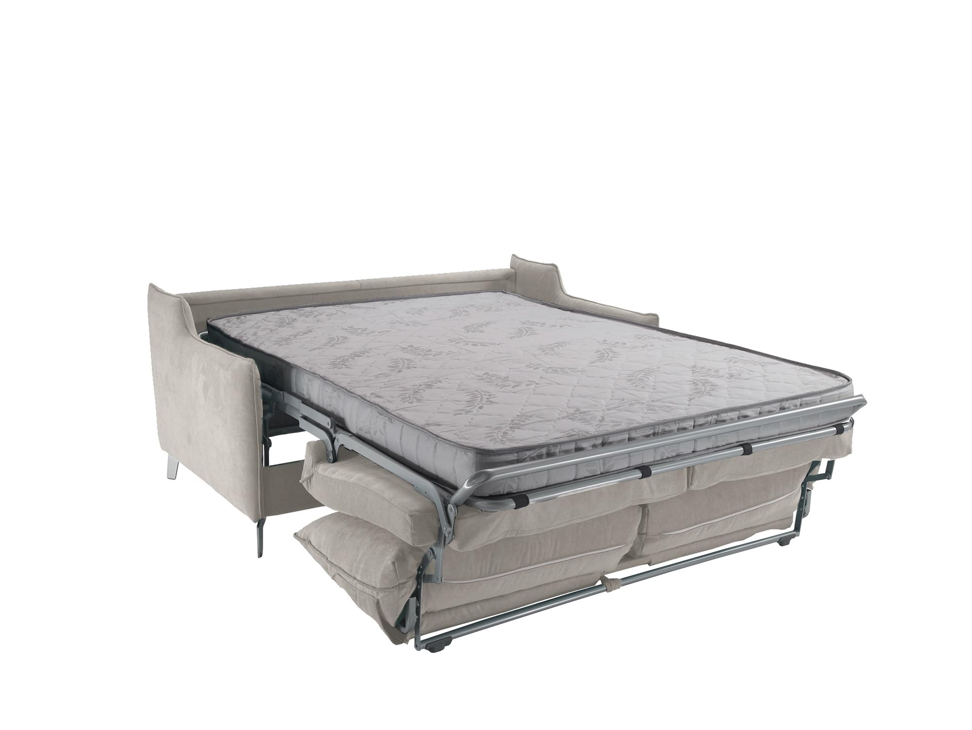 Divano Letto SILVIO 3 Posti Struttura in Metallo e Legno Imbottitura in Gomma di Poliuretano Rivestimento in Tessuto Rete ad Apertura Rapida Materasso 140x190cm H14cm Colore: Camel