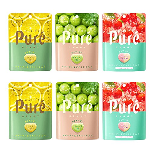 Japanese Kanro Pure Gu-mmy Candies Fruit-flavored 2.0oz 6pcs Assortment