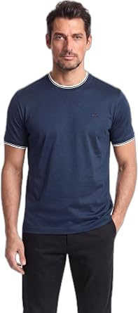 Erkek Regular Fit Yuvarlak  izgili Yakal  Metalik Logo Detayl  K sa Kollu Bej T-Shirt 26411008SM-348