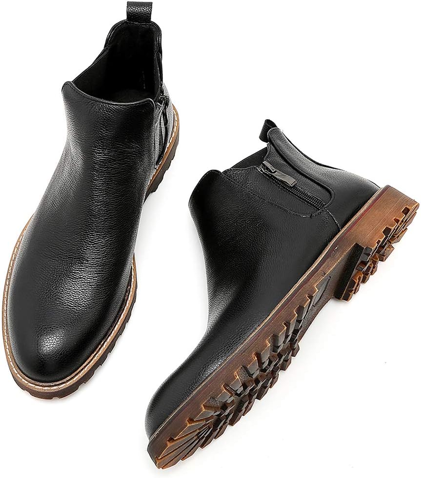 Santimon Mens Chelsea Ankle Boots with Zipper Slip-on Genuine Leather Fashion Casual Dress Boots for Men Black Brown