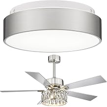 AUTELO LED Frosted Glass Shade 18W 3000K Ceiling Light Fixture in Brushed Nickel Finish Bundle 52" Modern Crystal Ceiling Fans Lights, Remote with 5 Reversible Blades in Nickel, C3312 ST LED-BD4