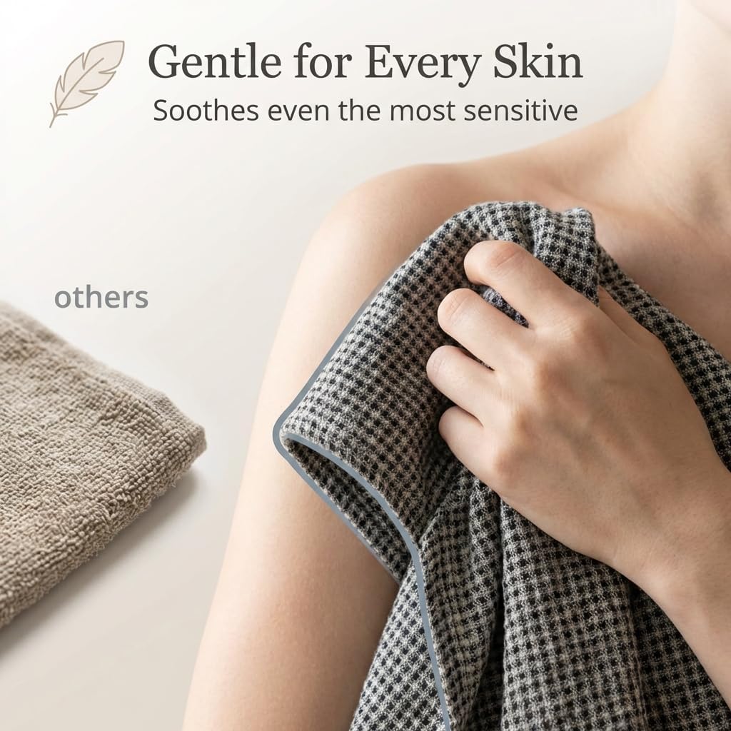 Pure 100% Linen Bath Towel - Quick Dry Towels for Travel Lightweight Waffle Towels for Bathroom 30 x 60-inch - Luxury Black-Natural Thin Hair Towel for Gym or Sauna - Sustainable Bath Sheet - Image 4