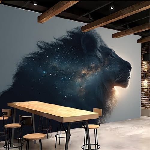 3D Wallpaper 300x210cm Lion Star Blue Wallpaper for Living Room Fantasy Large 3D Canvas Art, Edge-to-Edge Oil Painting Texture, Suitable for Office or Creative Space