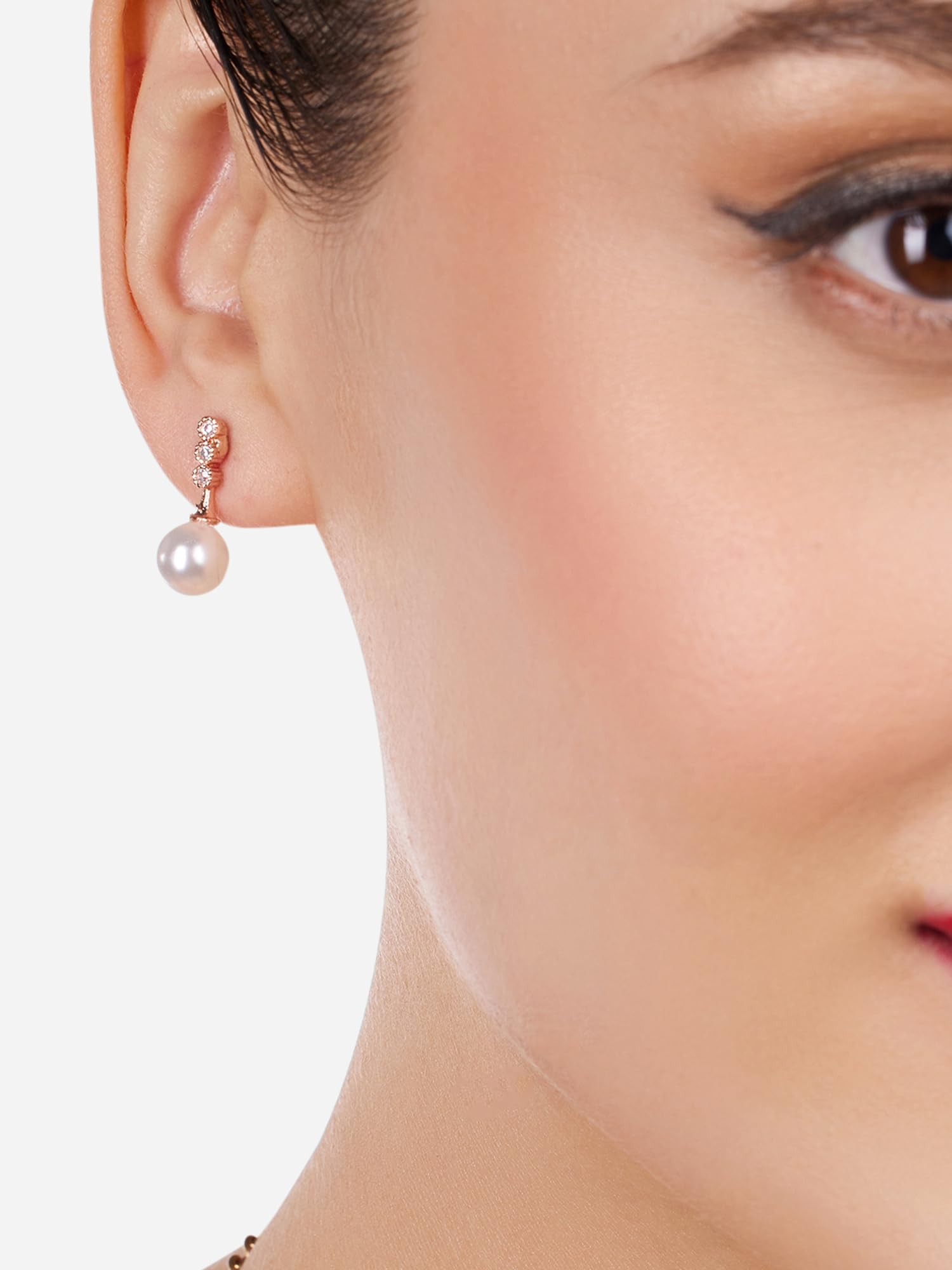 Women's Cubic Zirconia & Pearl Brass Stud Earrings