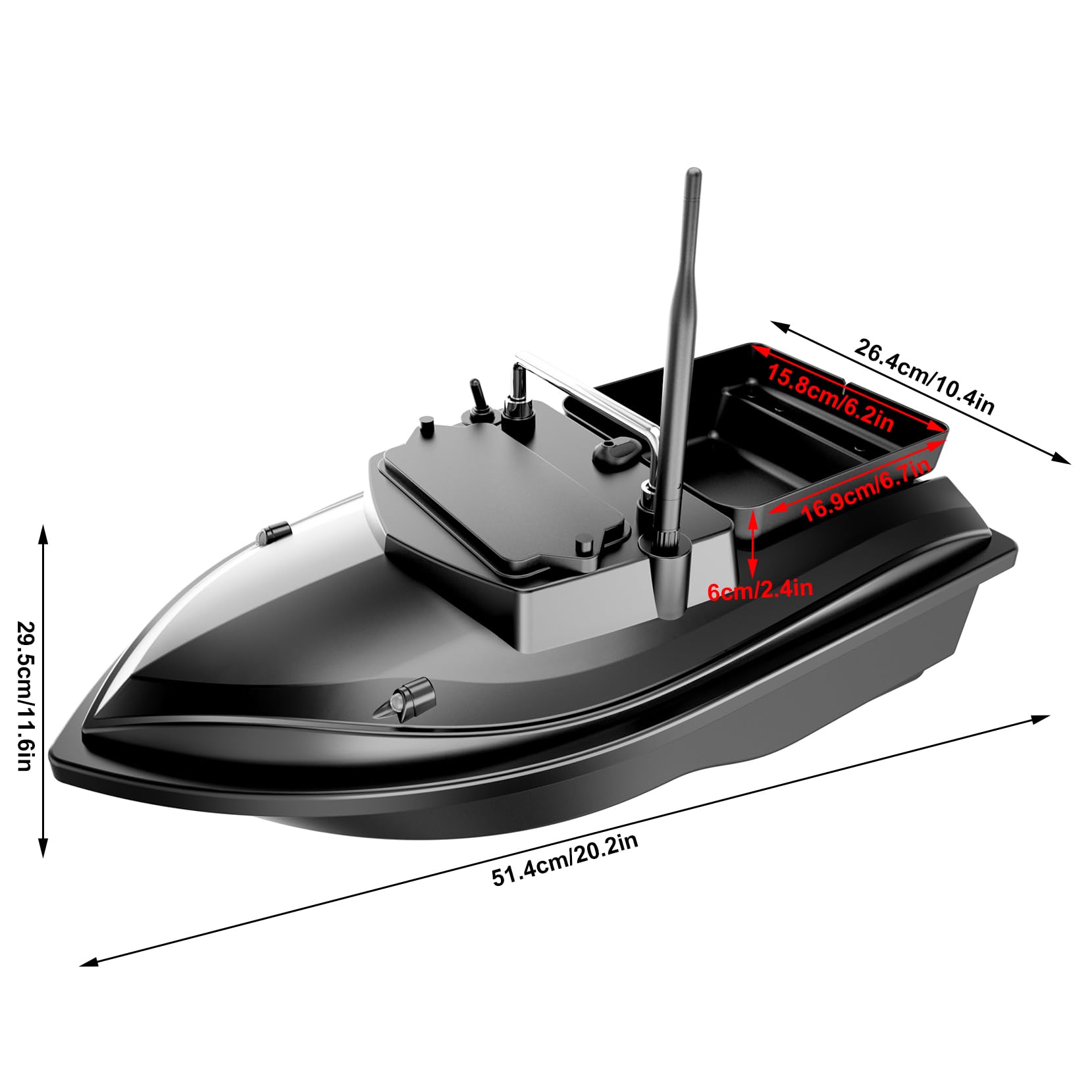 Bote de Pesca 500 m, Barco de Pesca RC, 2 kg, Carga con Bolso, Dispositivo alimentador de Peces, 500 m, Distancia de 2 kg, Cebo, Carga, Mando a Distancia, Barco (Verde) (Negro)