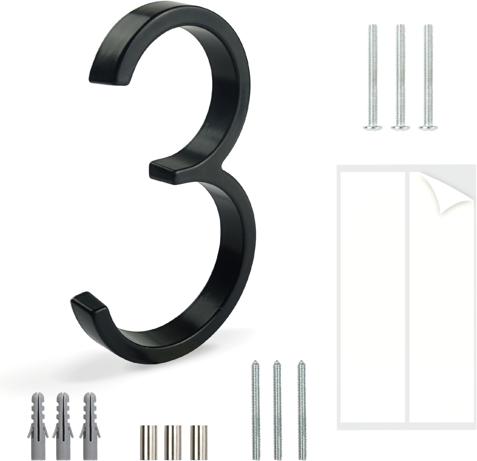 HASWARE Floating House Number Sign: 5 inch Modern Door Signage - Striking for Street Home Address Numerals (3, Black)