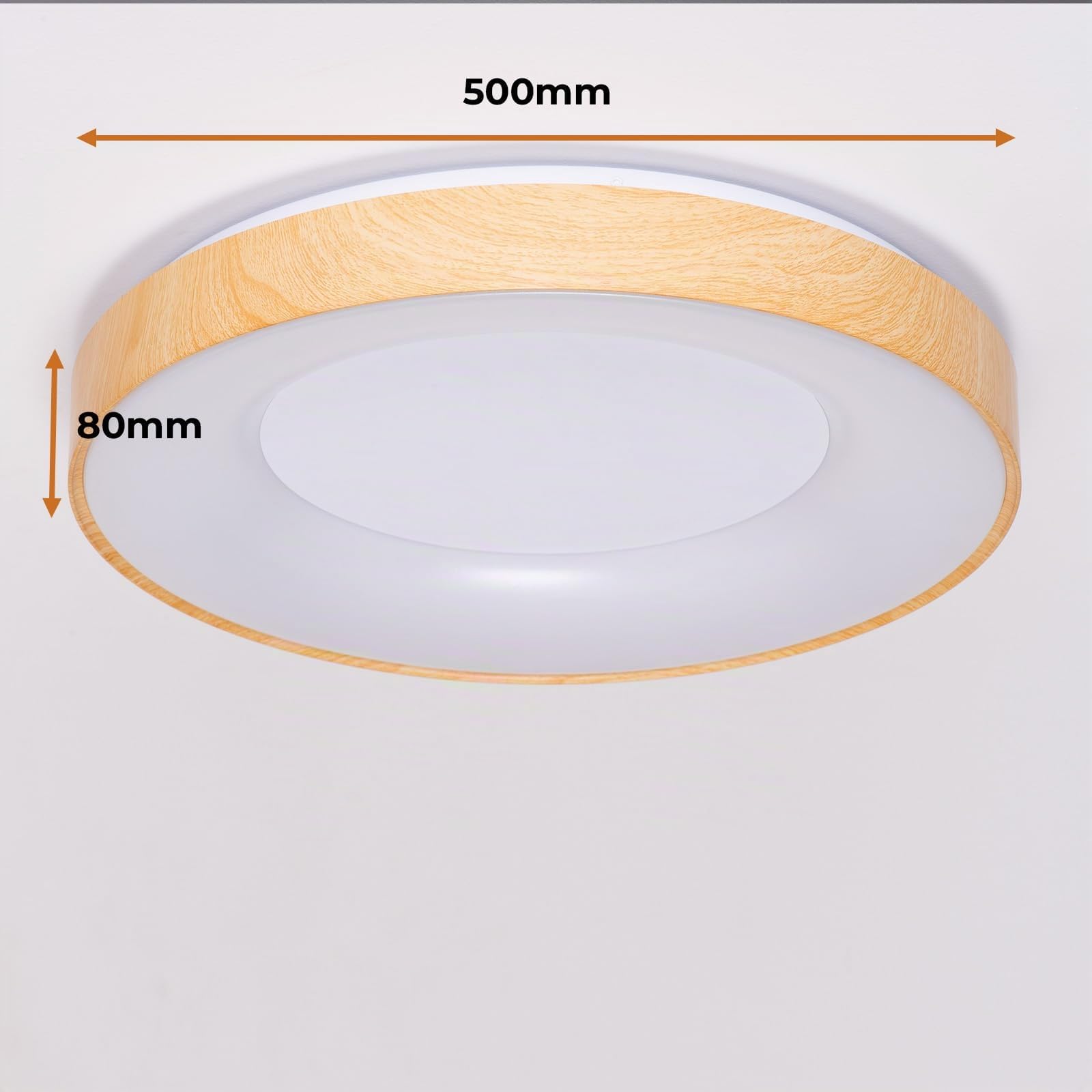 Alpinaluz Plafoniera LED da soffitto 40 W Ø50 cm - Design rotondo minimalista con effetto legno e anello interno bianco - Luce CCT 3000 K-4000 K-6000 K - Stile moderno per soggiorno, camera da letto o