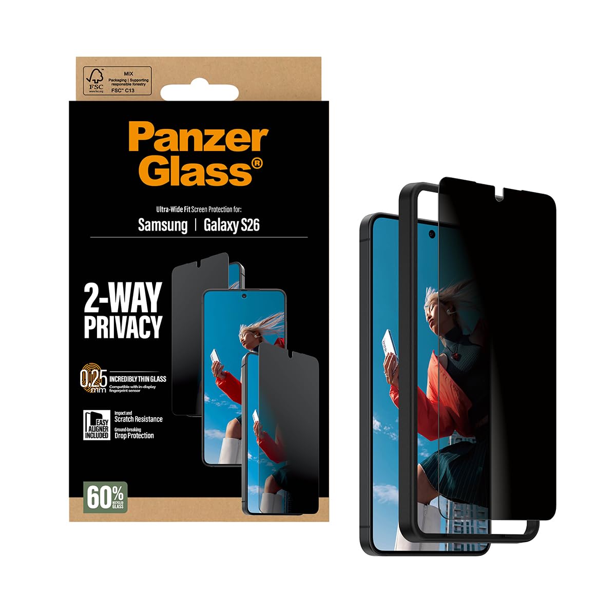 PanzerGlass EasyAligner - Pellicola protettiva per schermo privacy a 2 vie per Samsung Galaxy S26 Ultra Wide Fit