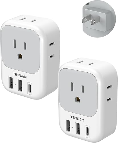 Miniatura 77 de Adaptador de enchufe de viaje para Italia, paquete de 2, adaptador de corriente TESSAN Italia con 4 tomacorrientes, 3 cargadores USB