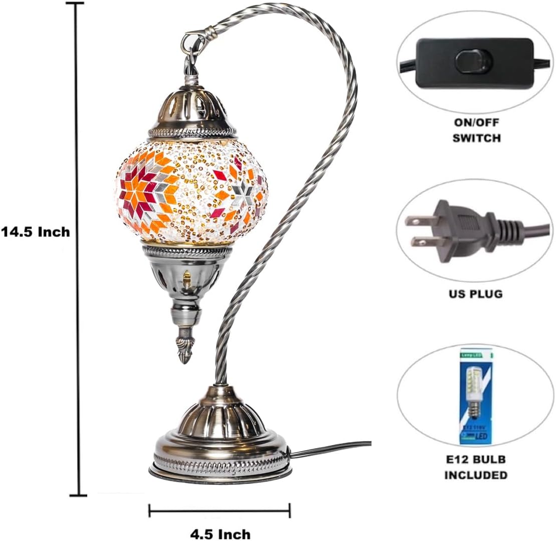 KRAFTSTORIES Turkish Mosaic Swan Neck Lamp Making Kit| DIY Colorful Glass Decorative Nightstand Table Light| Craft Kit |Make Your Own Lamp | Living Room Bedroom | Antique Bronze Base (Sunset)