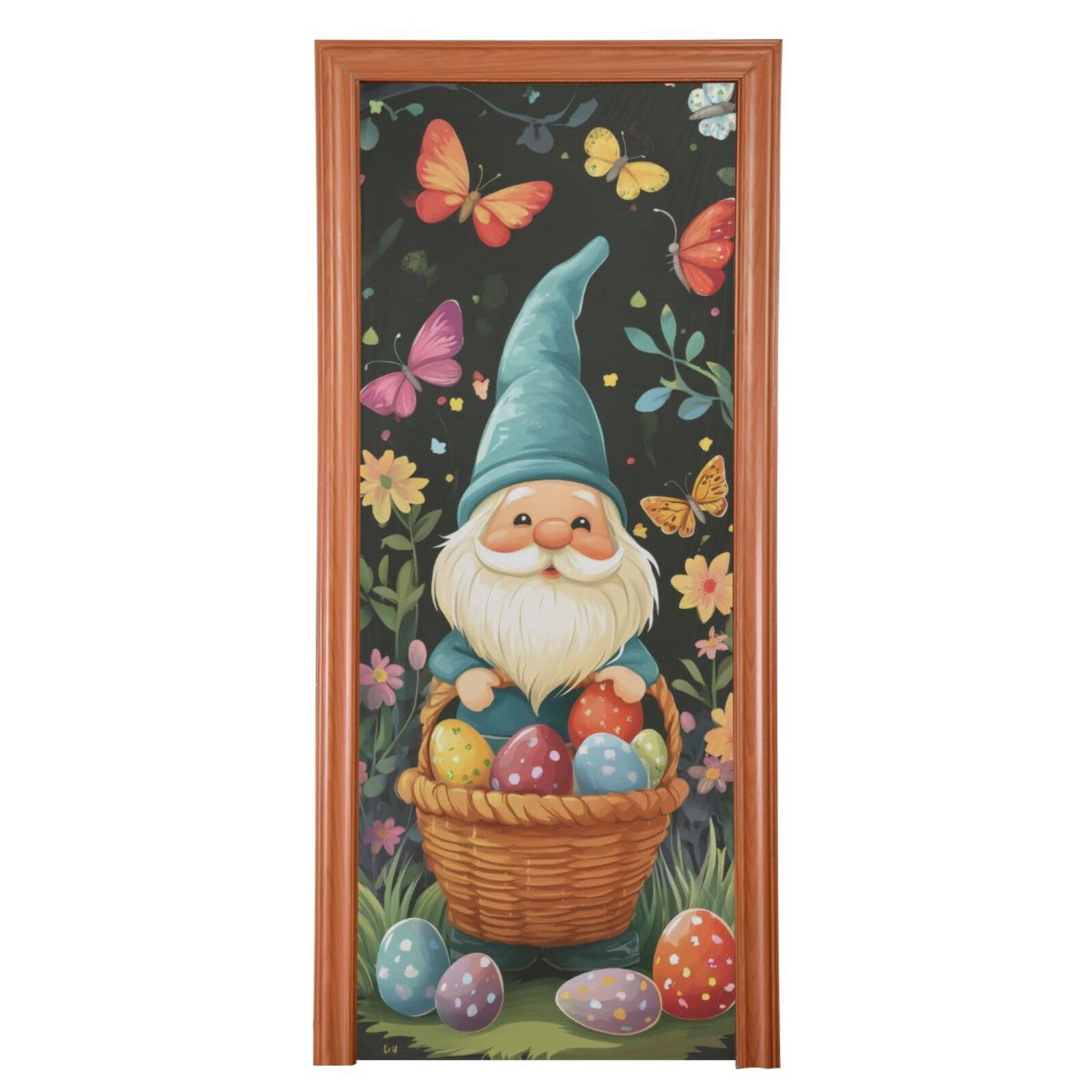 FLildon Easter Gnome Spring Butterfly Floral Door Cover Decoration, Party Accessory Porch Decor for Festive Ornament Room Door Covers 35 x 79 Inch