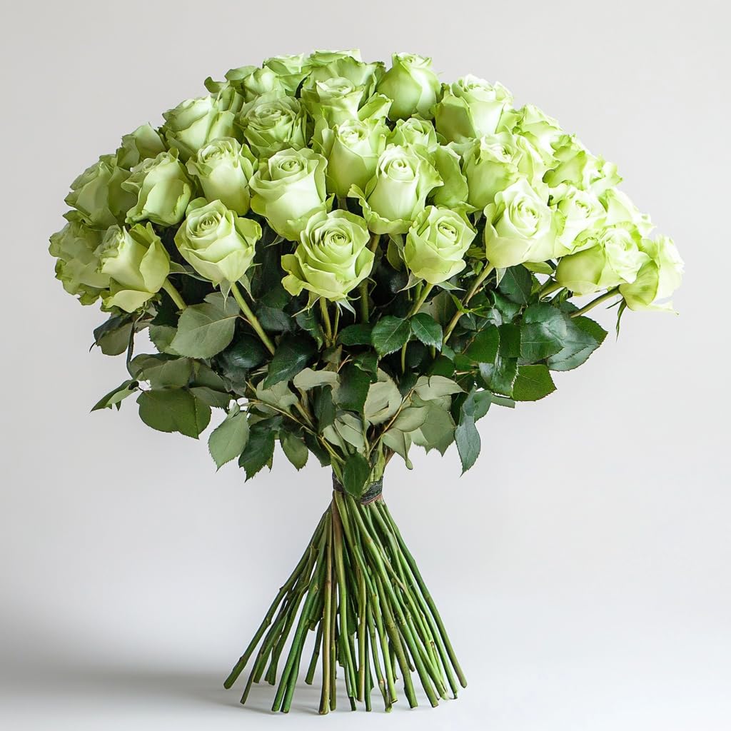 GlobalRose 50 Green Roses - Fresh Flowers- Beautiful Bright Blooms for Birthday