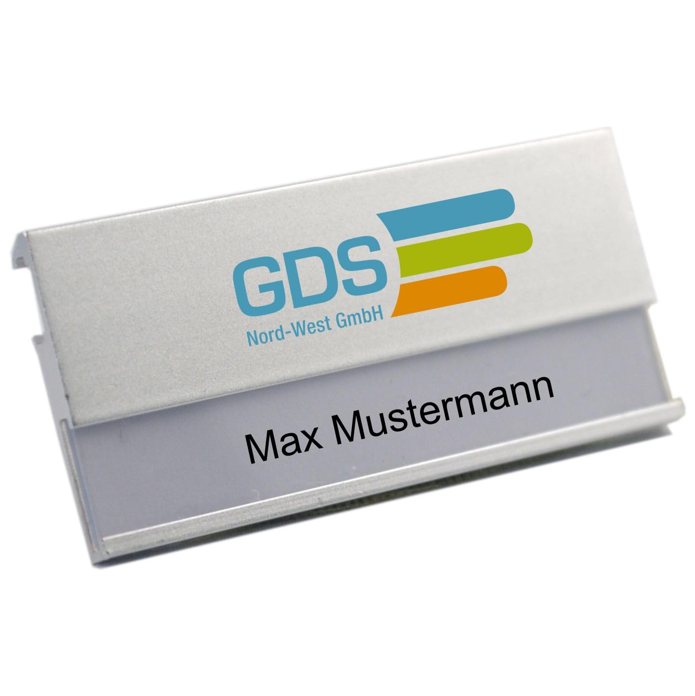 Metall Namensschilder Silber 65x30 mm – mit Magnet & Nadel/Clip – Individuell mit Logodruck – Personalisierte Namensschilder mit hochwertigem Farbdruck (250)