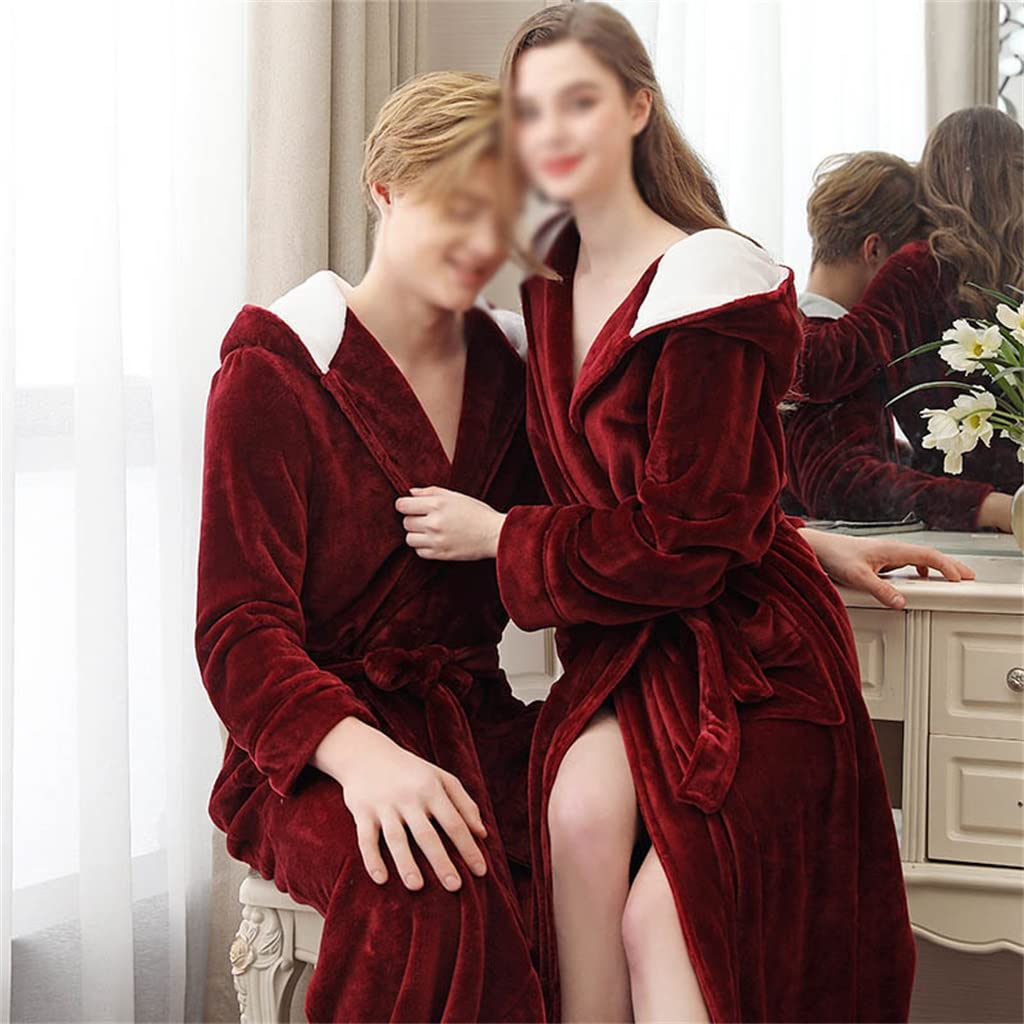 Hombres Invierno Mujeres con Capucha Larga Pareja Ropa cálida Batas Tallas Grandes Boda Ropa de Dormir for los Amantes(3XL Code)