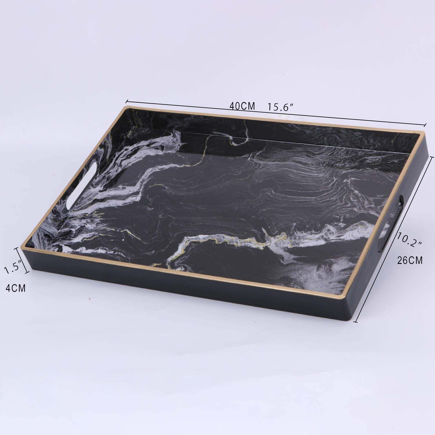 Simmer Stone Decorative Tray, Marbling Plastic With Handles, Rectangular Vanity And Serving for Bathroom Kitchen - Image 2