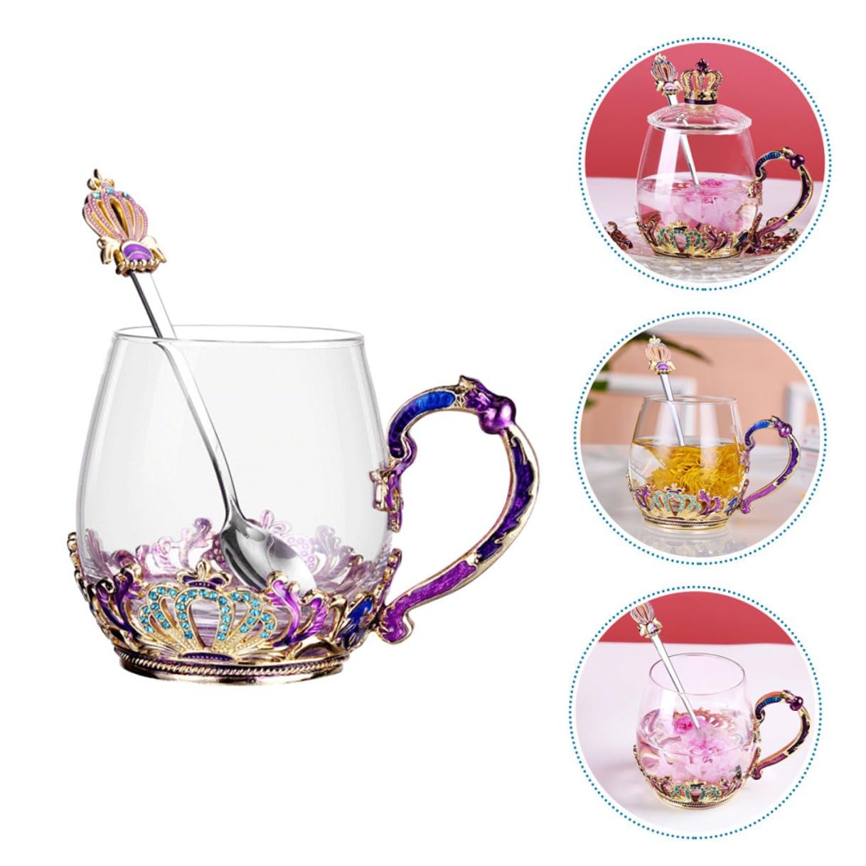 MAGICLULU Taza para Té de Vidrio con Diseño Ergonómico y Resistente al Calor, Incluye Cuchara, Estilo Único, Adecuado para Infusiones y Bebidas Calientes Color Aleatorio