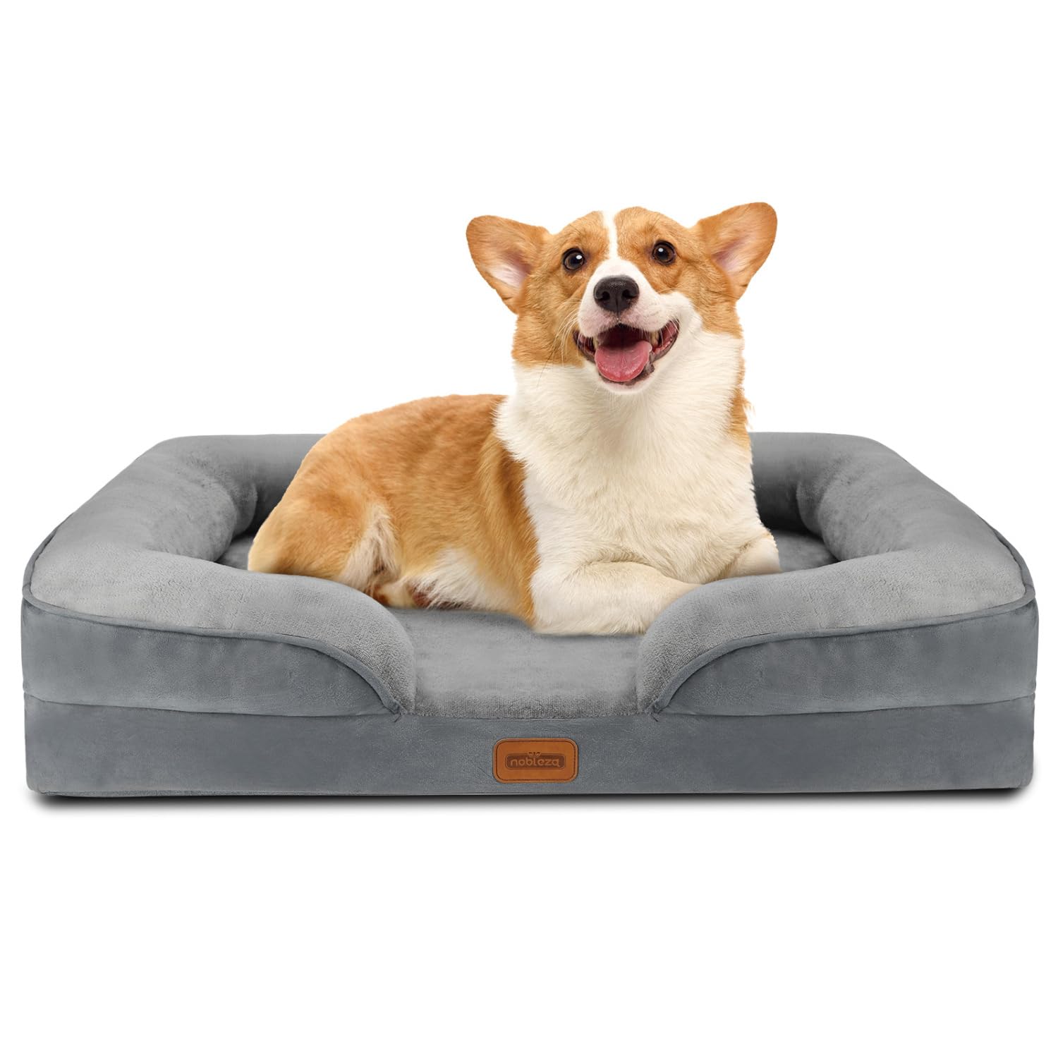 Nobleza Large Dog Bed, 89 x 63 x 17 cm, Dog Sofa with Memory Foam, Orthopedic Dog Bed, Washable and Waterproof, Medium Dog Mattress, Grey