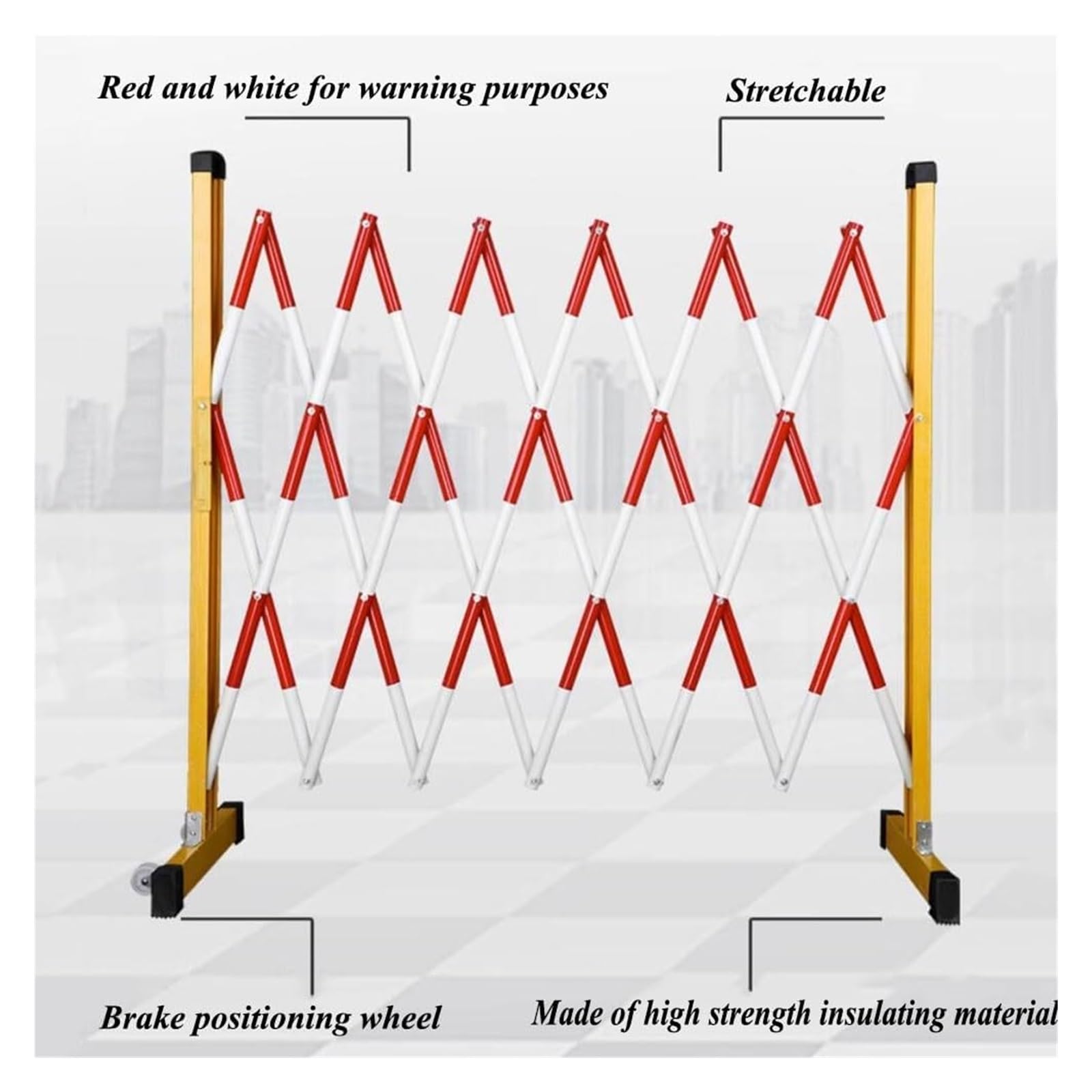 Barrière métallique Extensible à roulettes, barrière de sécurité Mobile pour la signalisation routière et de Chantier en extérieur