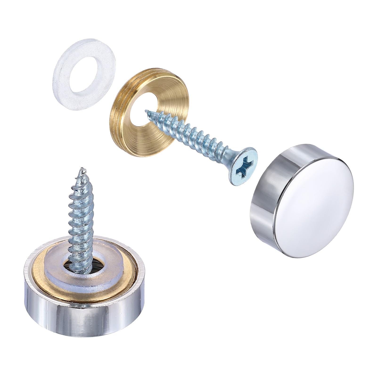 sourcing map 10Pcs Screw Covers Caps, Brass Flat Mirror Screws Decorative Caps Cover Nail Fasteners for Sign Advertising Hardware Construction, 18mm Diameter, Polished Silver