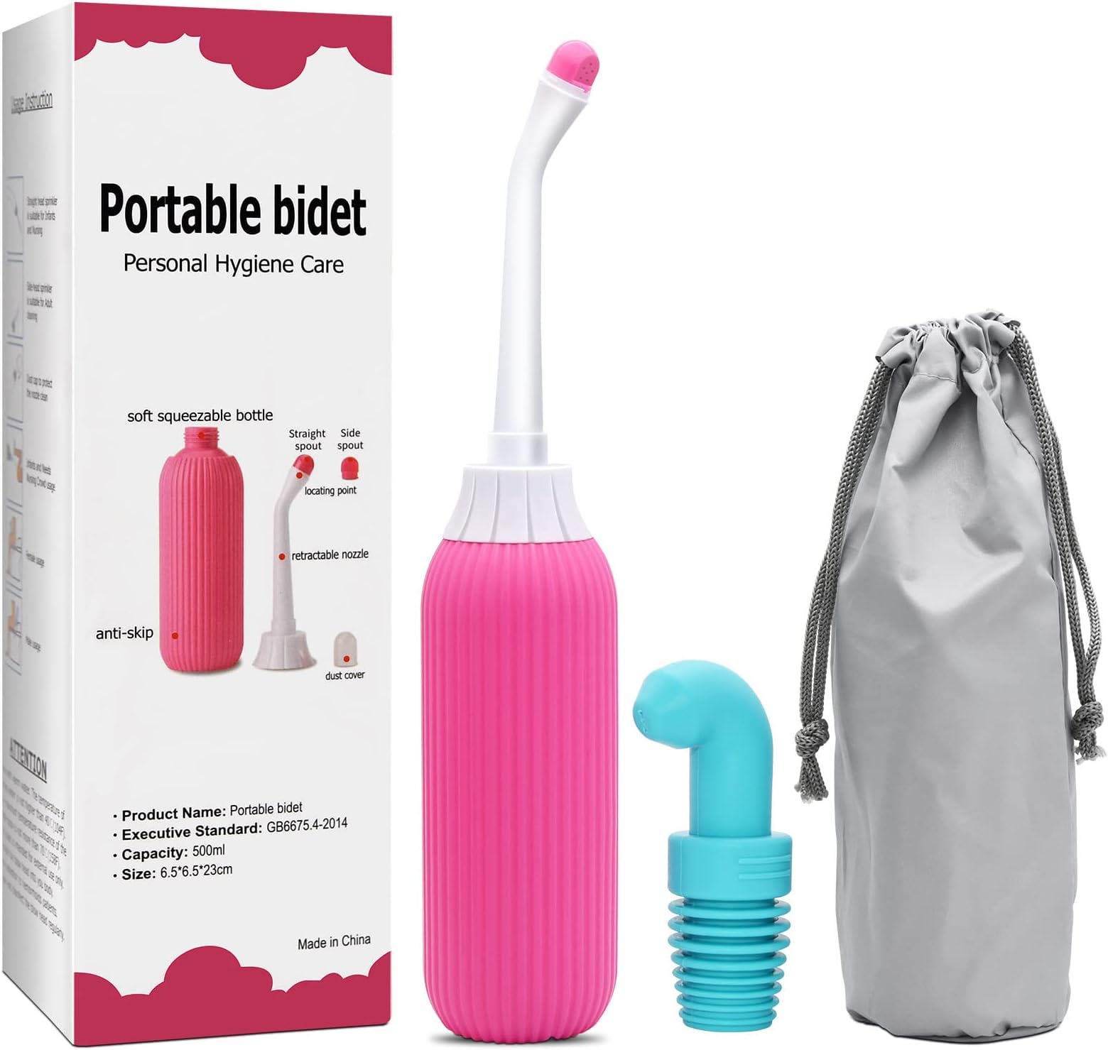 500 ml Portable Bidet Bottle Travel Toilet Shattaf Hand-held Spray Water Sprayer (Pink) | Plus a Silicone Travel Bidet