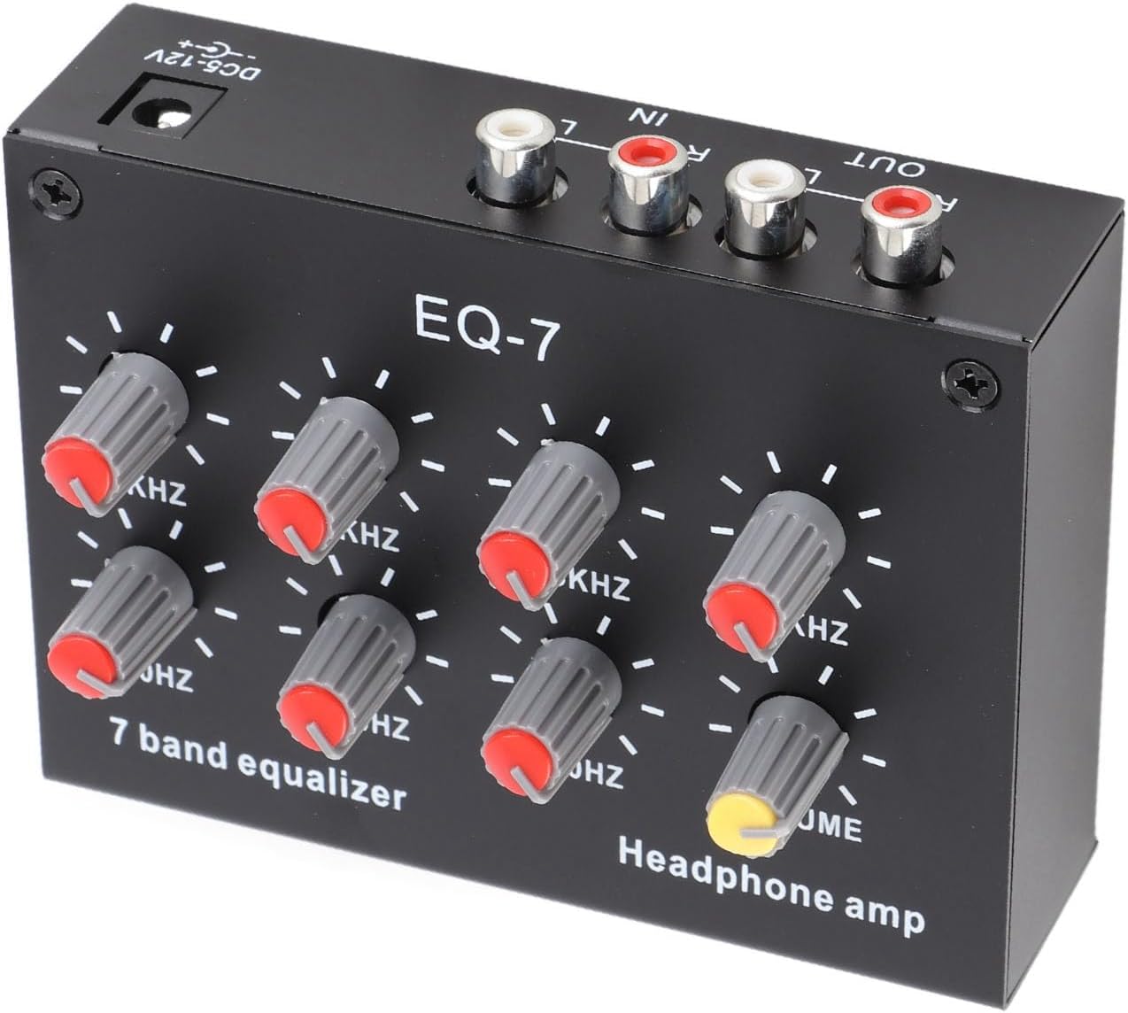 EQ 7 Band Sound Equalizer, DC 5V-12V Headphone Equalizer, 2 Channel Digital Sound Equalizer, Aluminum Alloy 12dB High Bass Adjustment with 3.5mm Interface for Headset, Ste