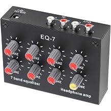 EQ 7 Band Sound Equalizer, DC 5V-12V Headphone Equalizer, 2 Channel Digital Sound Equalizer, Aluminum Alloy 12dB High Bass Adjustment with 3.5mm Interface for Headset, Ste