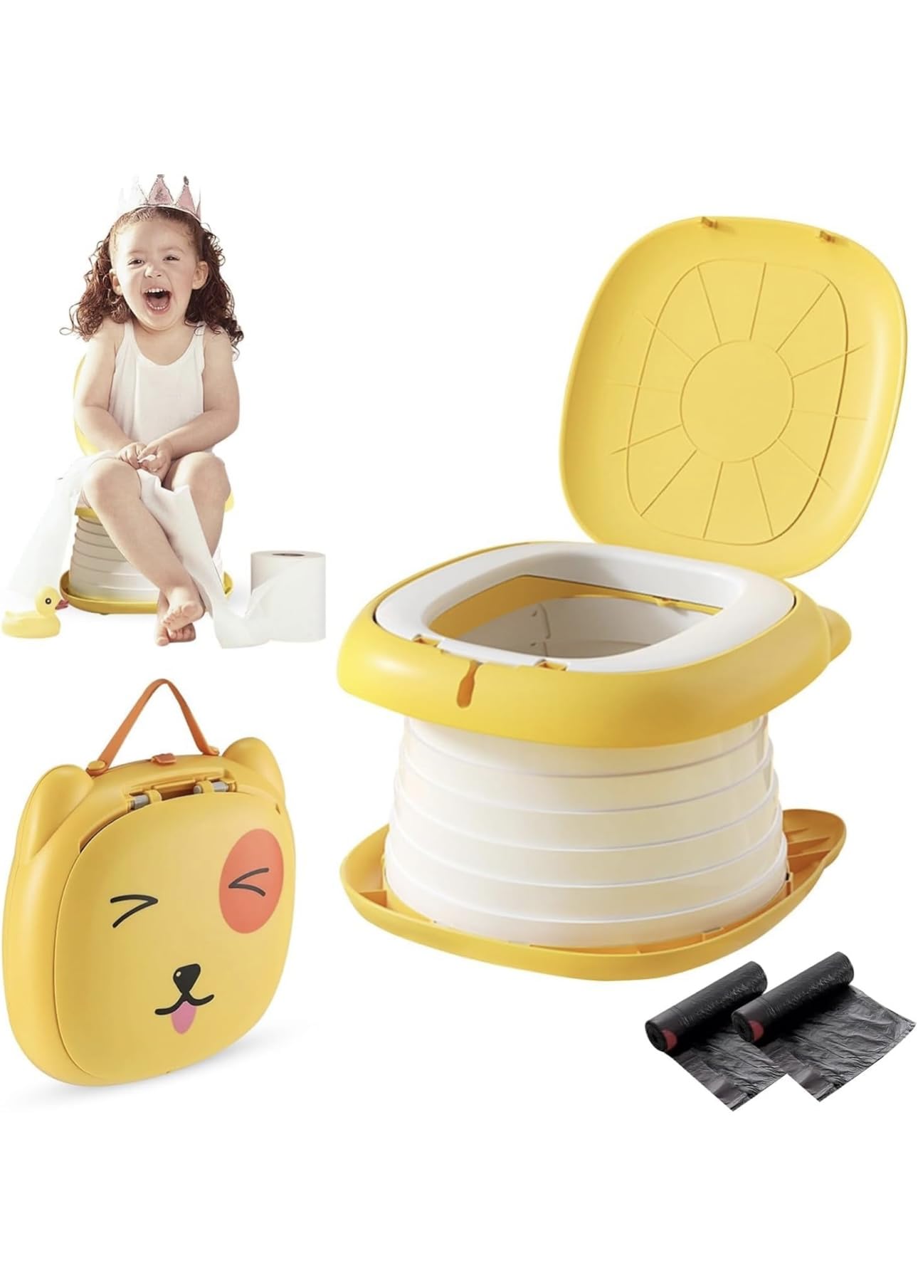 Richtots Premium Portable Potty Seat for Kids Toddler,Foldable Travel Potty Training Seat,Baby Potty Stool for Outdoor,Training Toilet Seat Emergency Toilet for Car, Outdoor, indoor (Yellow)-image-6