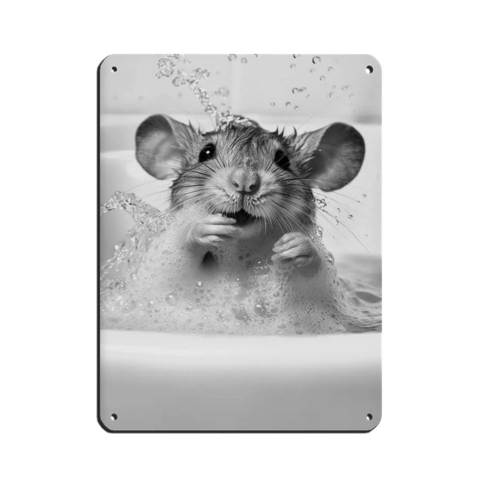 Mouse in The Bathtub, Funny Bathroom Art Tin Sign Vintage Metal Pub Club Cafe Bar Home Wall Art Decoration Poster Retro 12x16inch(30x40cm)