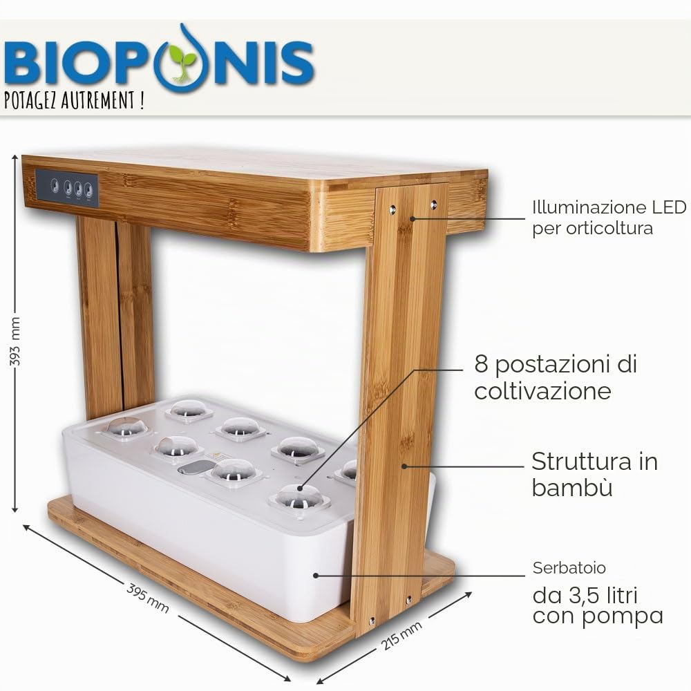 Bamboo 1 - Orto da Interno Idroponica per Piante Aromatiche - 8 Piazzole di Coltivazione