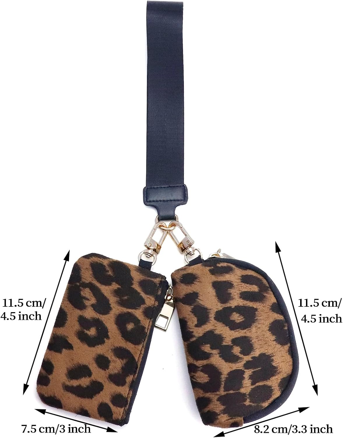 Keychain Wallet for Women - Leopard Print Mini Zip Around Wristlet with Detachable Dual Pouch & Coin Purse, Soft Warm Touch Fabric Small Portable Bag (Brown) - Image 2