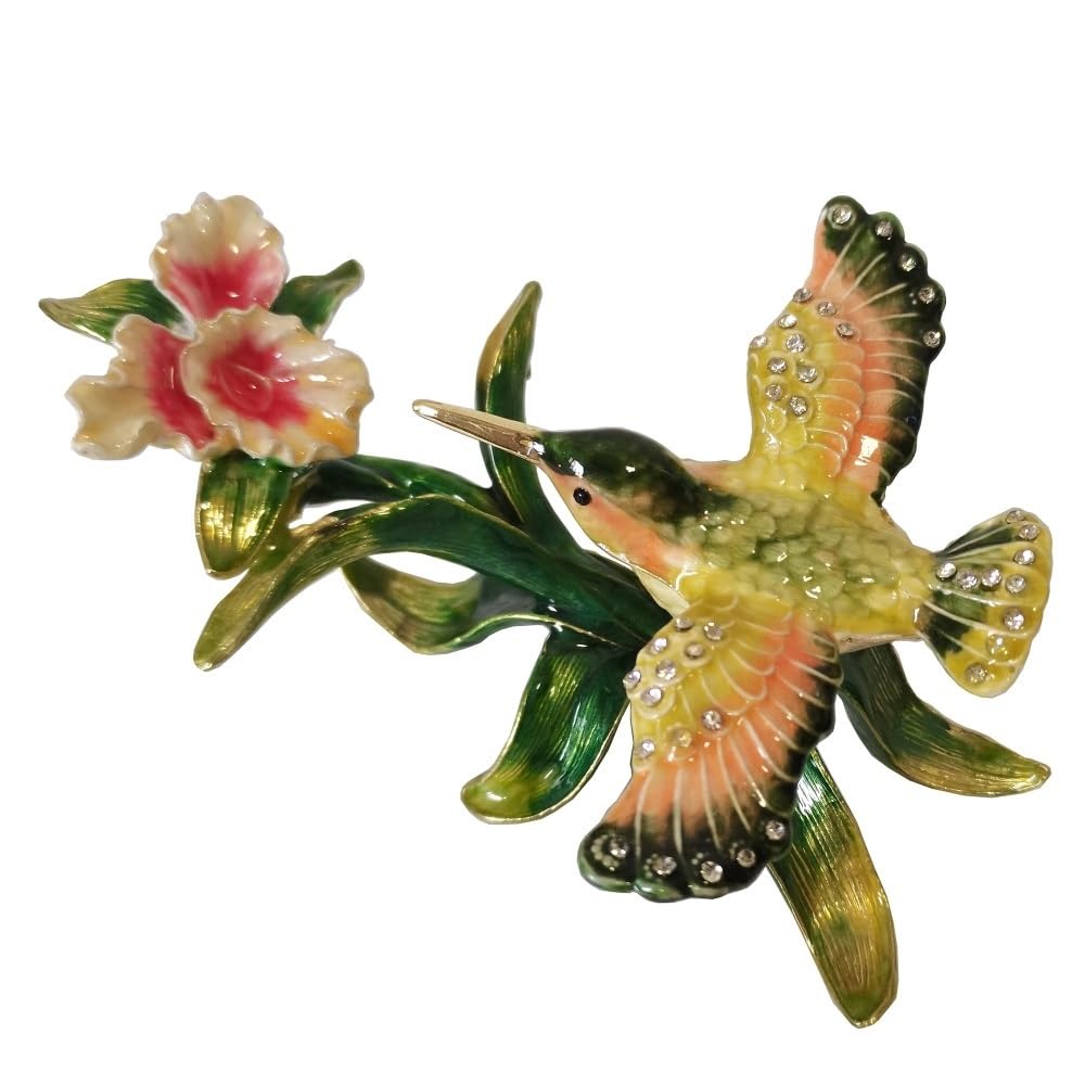 YOPI Hummingbird at Orchid Metal Trinket Box, Home Decor