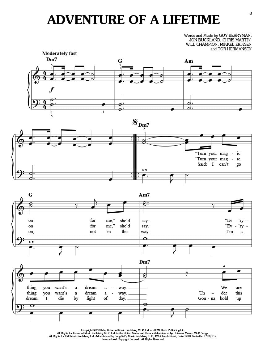 The Best of Coldplay for Easy Piano Sheet Music Songbook | Arranged for Beginner and Intermediate Pianists | Pop Rock Piano Music Book for Learning and Practice