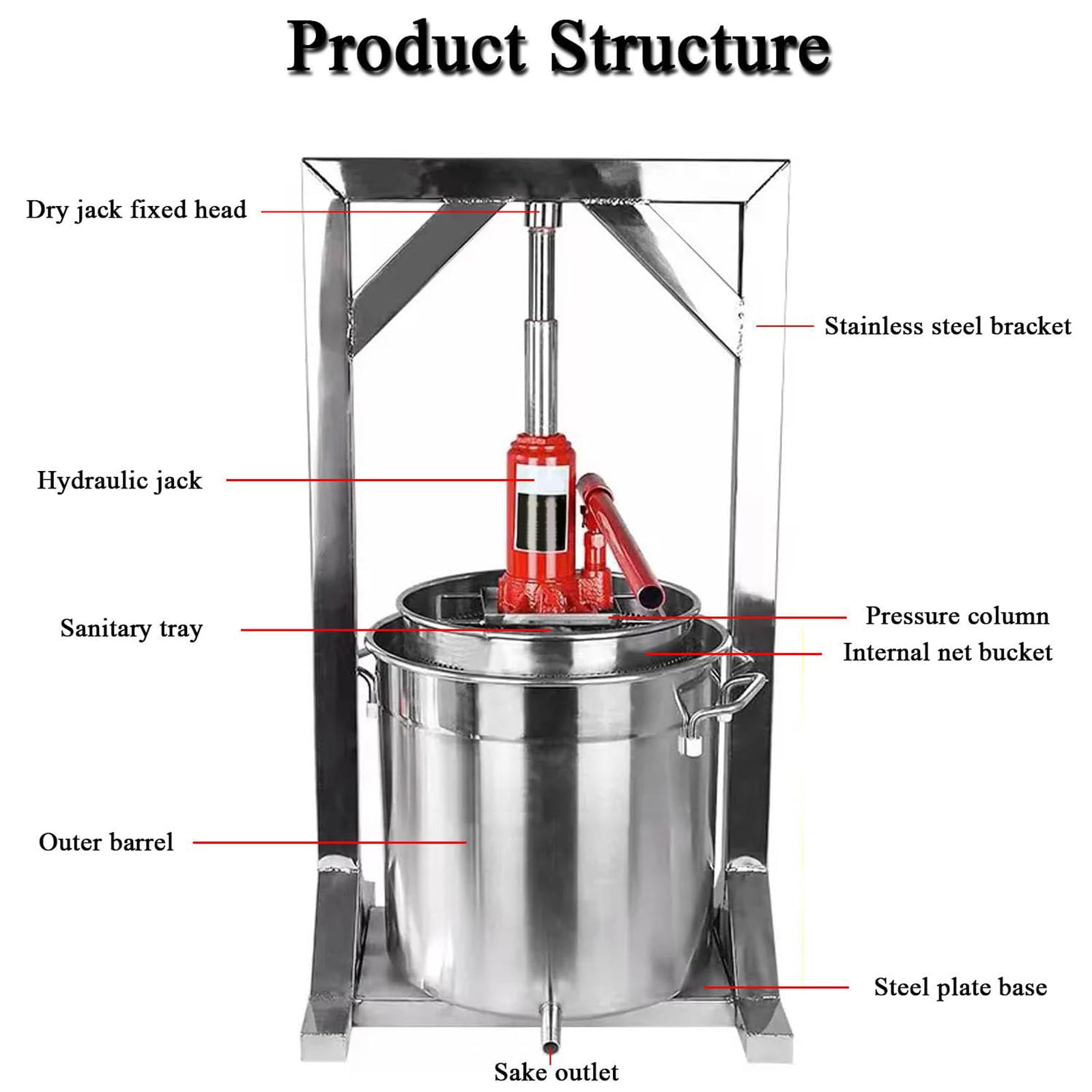 Pressa idraulica per vino e frutta, pressa manuale per spremiagrumi, cestello in acciaio inox e supporto per la produzione di birra e sidro in casa