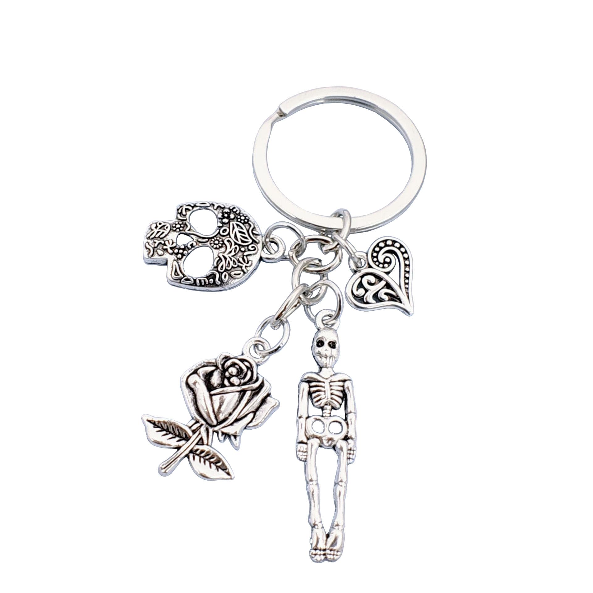 INSTITIZER Skull Keyring Skeleton Keychain Skull Roses Heart Keyring Kawaii Key Chains Cool Car Key Charm Accessories for Women Girl Charm Purse Handbag Gift
