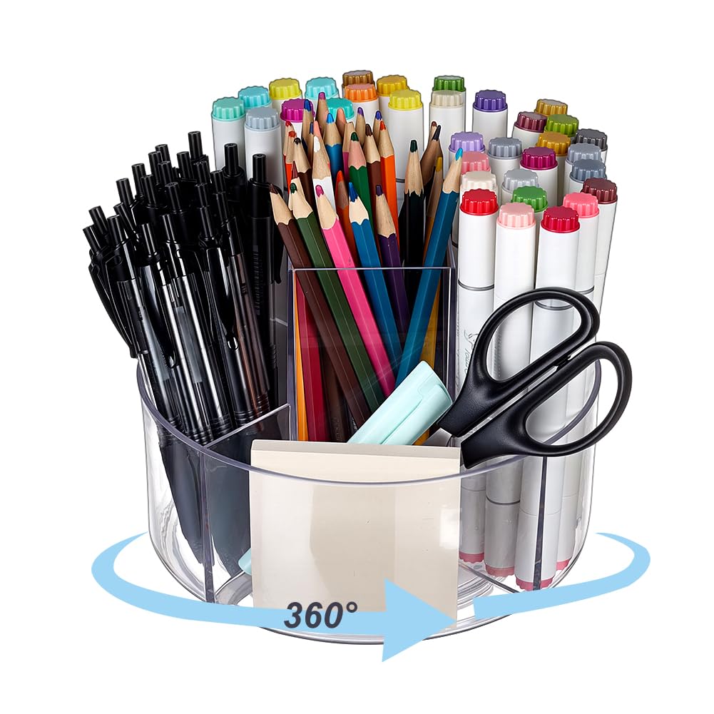 AHANDMAKER 1 portapenne per scrivanie da scrivania girevole a 360 gradi, organizzatore trasparente per riporre penne, tazza, accessori da scrivania, organizzatore per ufficio, casa, trucco