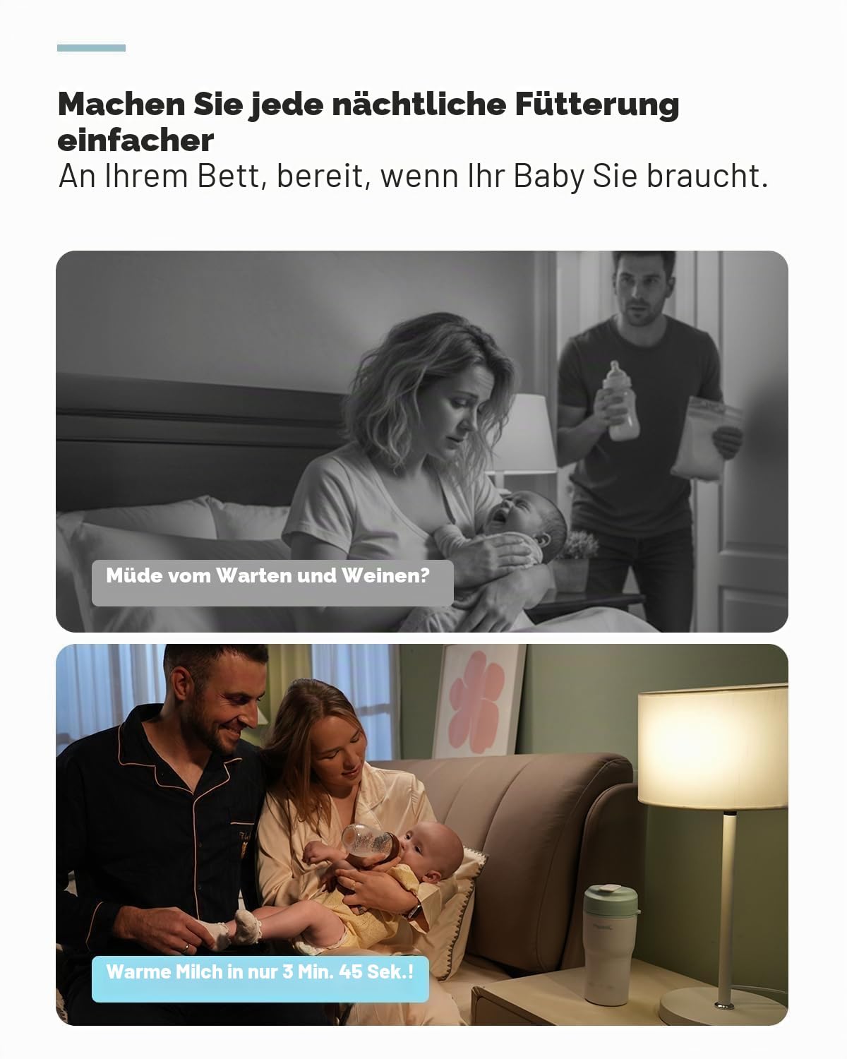 Papablic Tragbarer Flaschenwärmer für zu Hause und auf Reisen – 85 W schnelles Aufheizen, 4 Temperatureinstellungen, 6 Feeds pro Ladung, 7,6 cm breite Öffnung, passend für Auto-Becherhalter