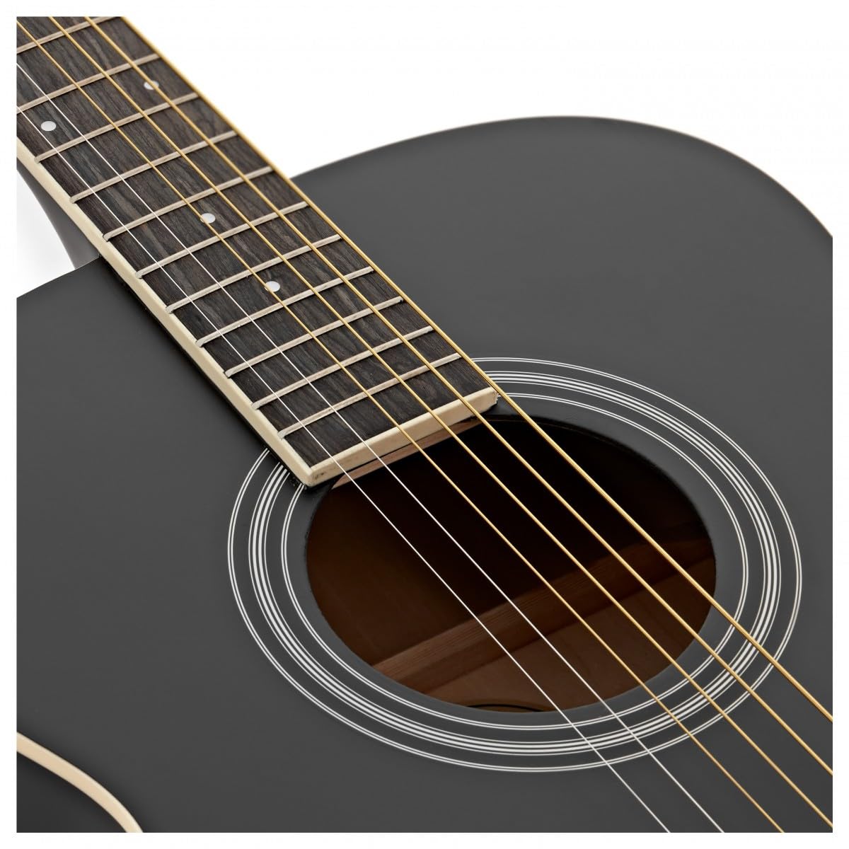 Chitarra acustica mancina Student di Gear4music, nera | Per suonatori mancini in crescita, costruzione in tiglio per un tono brillante ed equilibrato, manico a C comodo
