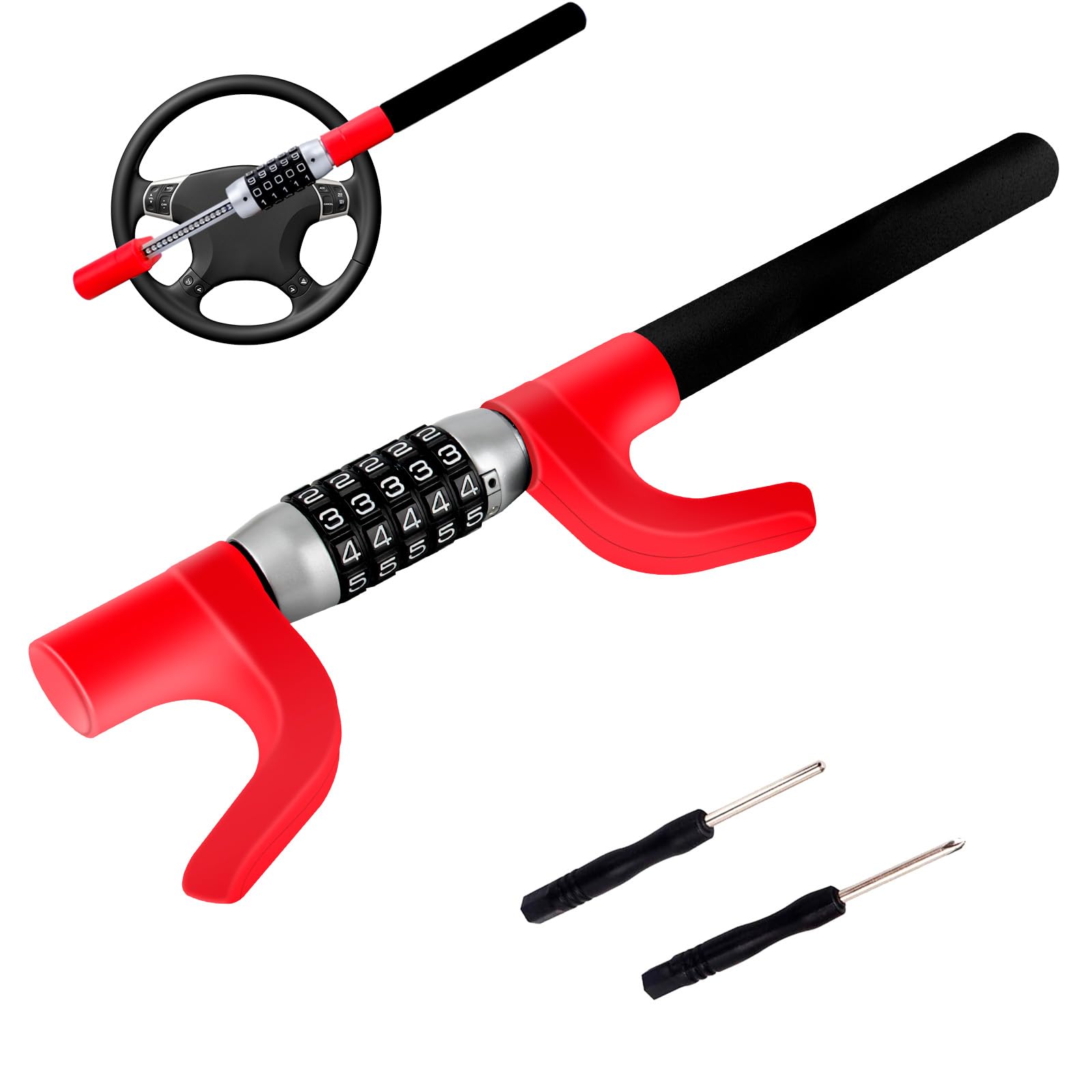 Car Steering Safety Wheel Lock Anti-Theft Device,Multiple Password High-Security Vehicle Lock, Adjustable Club Heavy-Duty Protective Retractable Universal Steering Lock for Cars, SUVs, Trucks