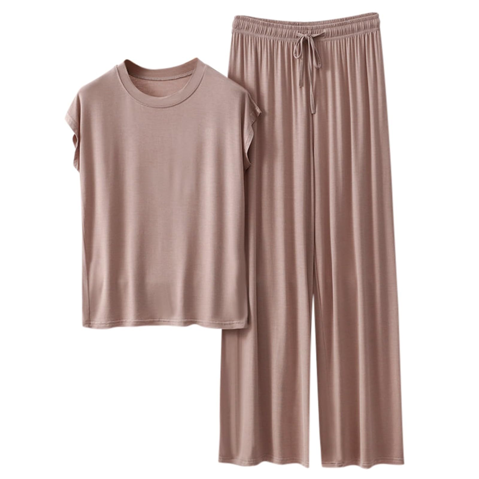Cute Pajama Sets For Women Summer Lounge Sets 2 Piece Outfits Short Sleeve V Neck Summer Top Wide