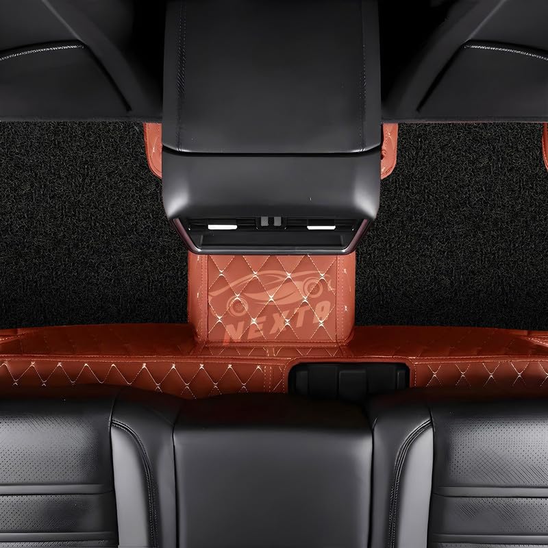 Image of NEXTA Premium Faux Leather 7D Car Floor Mats for Skoda Kylaq (All Variants)|| Luxury Leather with Grass Mat Complete Set || 100% Waterproof and Washable (Color Tan & Black)