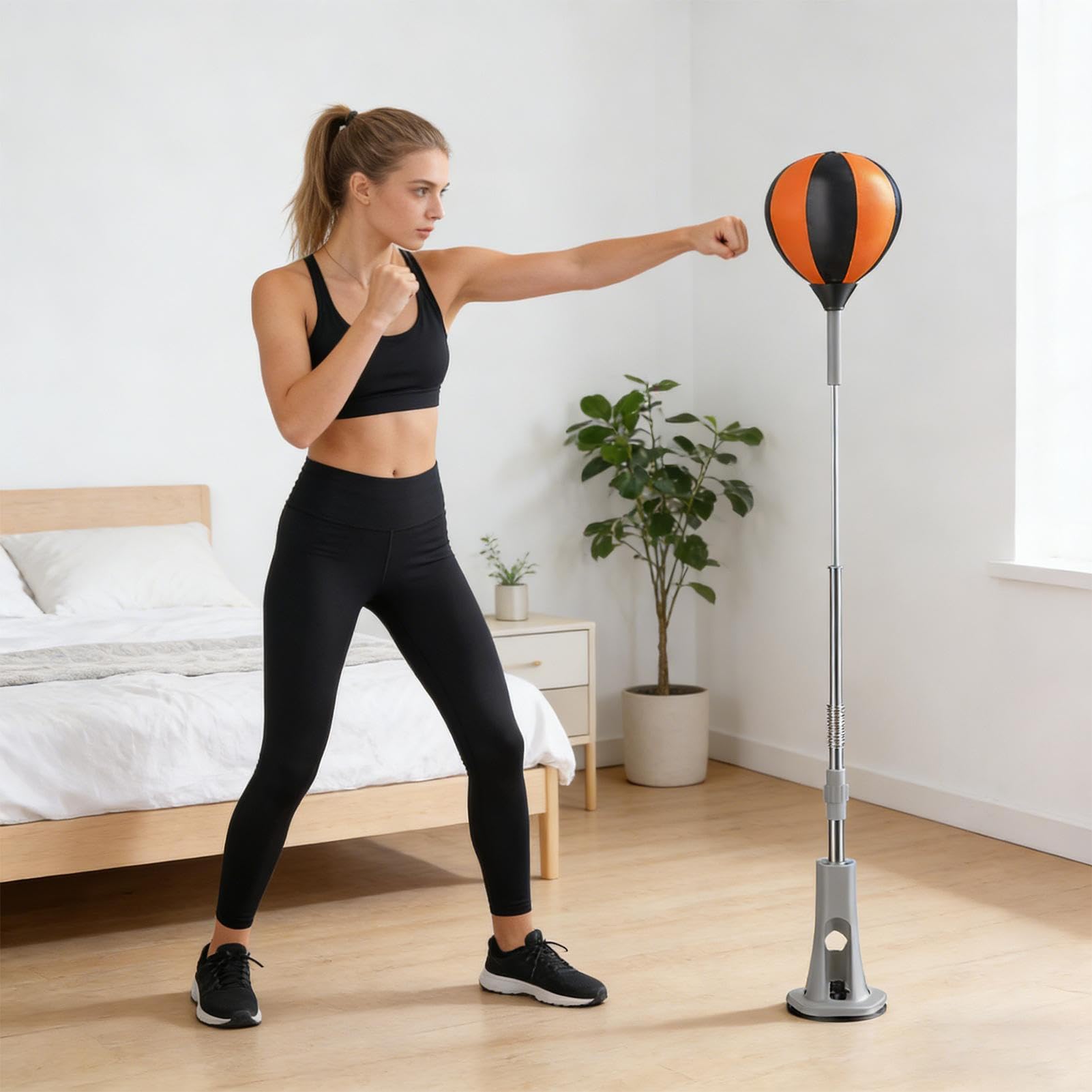 Boxsack stehend mit Reflex-Boxbirne, Höhenverstellbarer Punchingball für Erwachsene & Jugendliche, Standboxsack mit starkem Saugfuß für Reaktionstraining & Fitness, Box-Set zum Stressabbau Zuhause