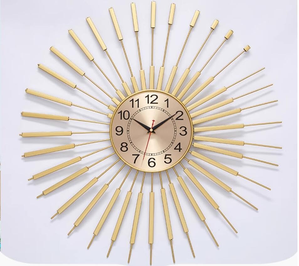 Horloge murale dorée 60 cm Horloge murale silencieuse Sunburst