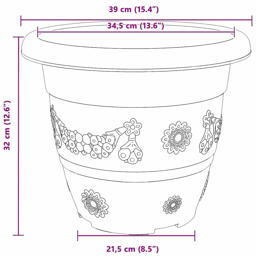 24er Set Runder Blumentopf Ø 39 x 32 cm Kunststoff, Großer Pflanztopf Ziegelrot für Garten, Balkon und Terrasse, Wetterfester Pflanzkübel mit Entwässerungslöchern für Innen und Außen