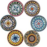 Juego de 6 Cuencos de cerámica Bohemios para mojar, Tazas de Salsa de 4 Pulgadas, Platos para Aperitivos, para Cocina, Comedor, Fiestas y Uso Diario.