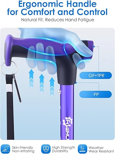 Miniatura 4 de Adjustable Walking Cane for Women & Men for Stability, Self Standing Cane with Second Handle for Standing, 350lbs Heavy Duty Foldable Collapsible