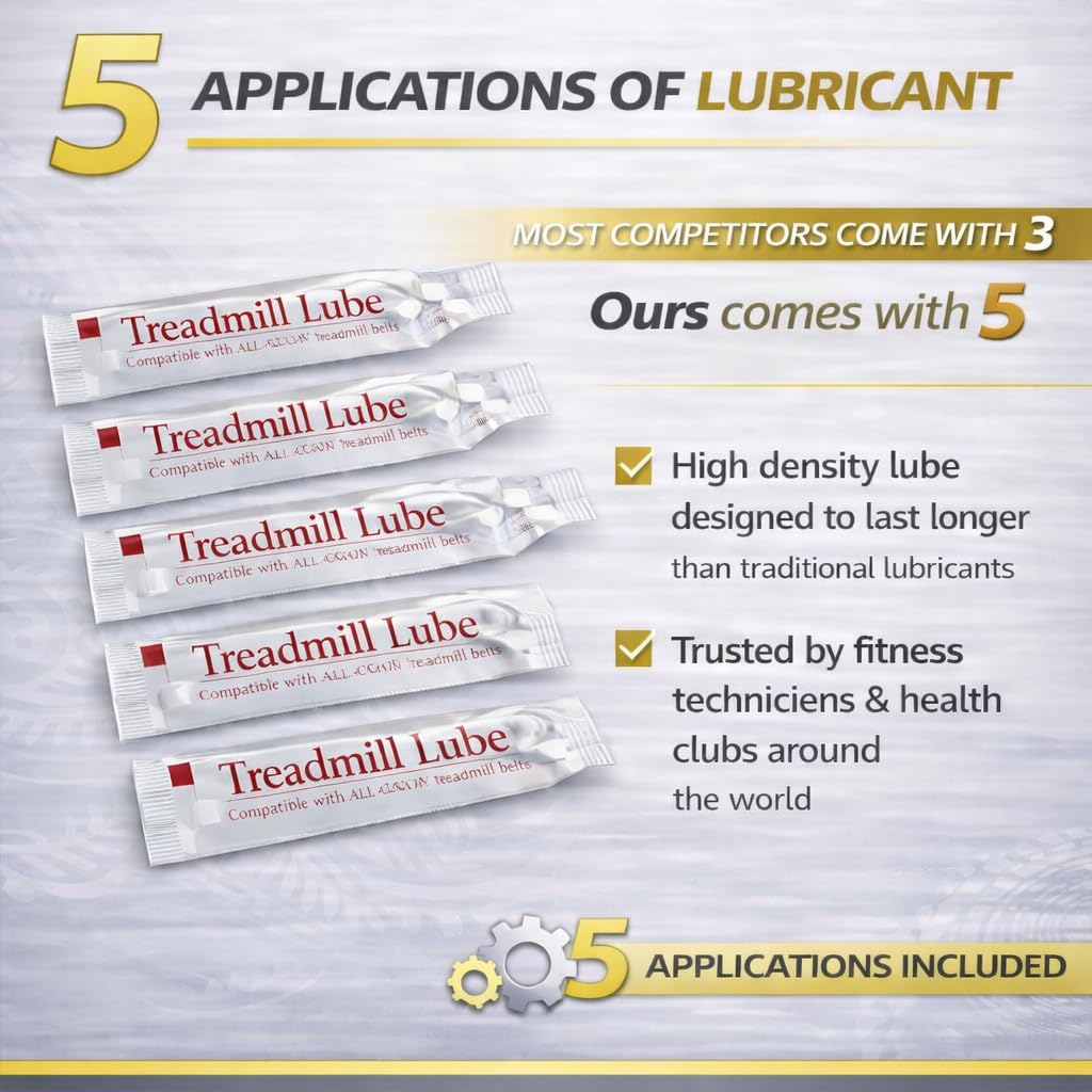 TreadLife Fitness Kit di manutenzione per tapis roulant | 5 applicazioni di lubrificante per tapis roulant per cintura | Lubrificante al 100% in silicone | Bacchetta applicatore extra larga "TruLube"